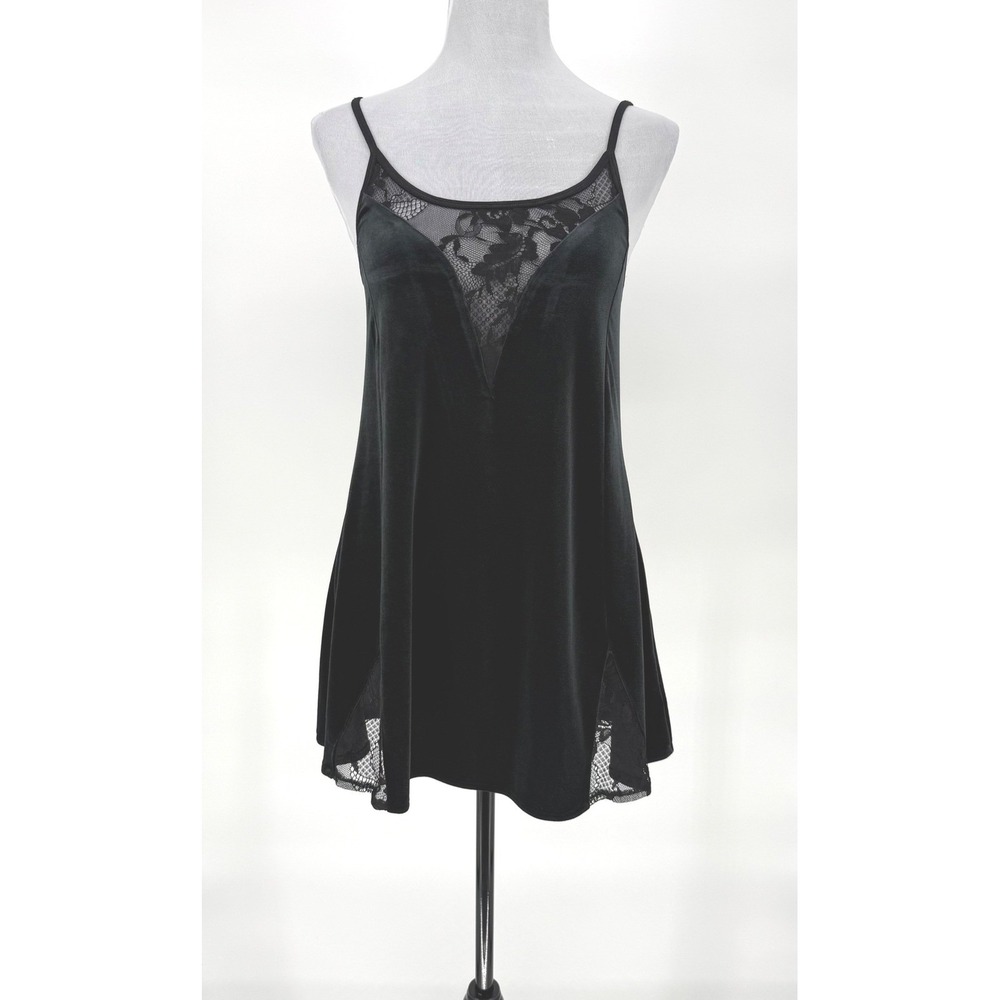 Urban Outfitters Black Velvet Lace Trim Deep V Cami Slip Dress Y2K Short S